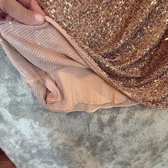 Asos Sequin Cami Mini Dress Cowl Neck Bronze Blush Pink Neutral 6 Tall 6T - Picture 8 of 11